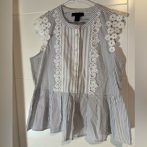 Maison Cinqcent Striped  Sleeveless Blouse with Lace Details